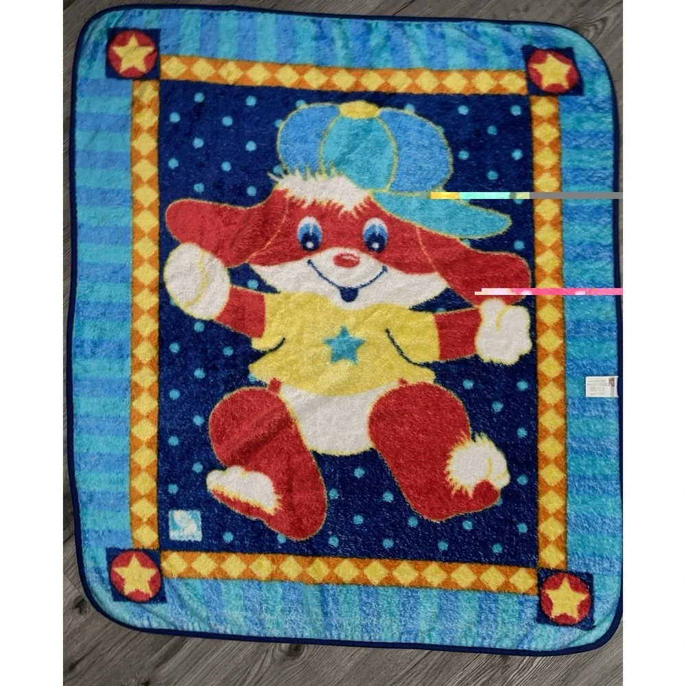 NovaTex Vintage Baby Plush Blanket Vibrant Red Floppy Ear Dog Puppy & Blue Hat